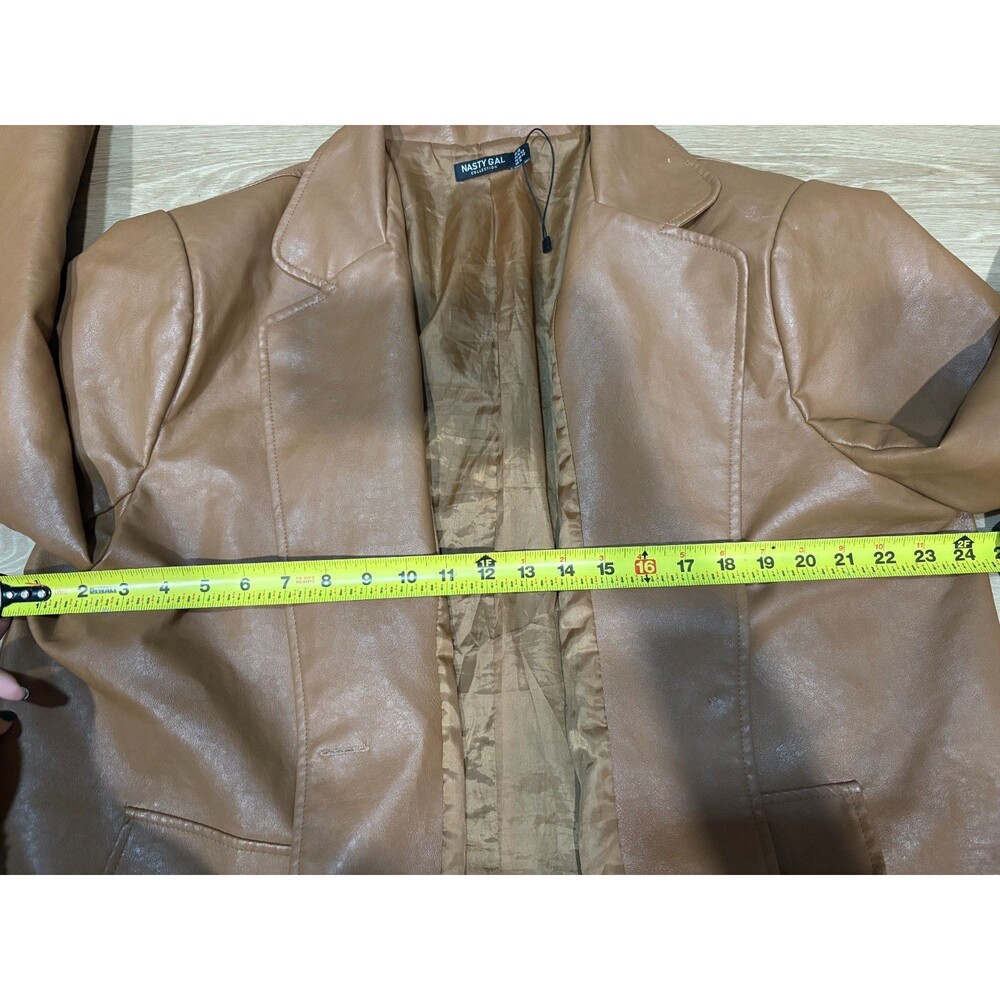 Nasty Gal Collection Faux Leather Blazer Jacket Tan Brown Size US 10 Lined - Picture 4 of 16